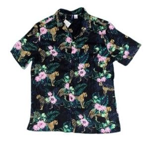 H&M Tropical Leopard button up